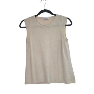 Calvin Klein Cream 100% Cashmere Sweater Vest Preppy Neutral